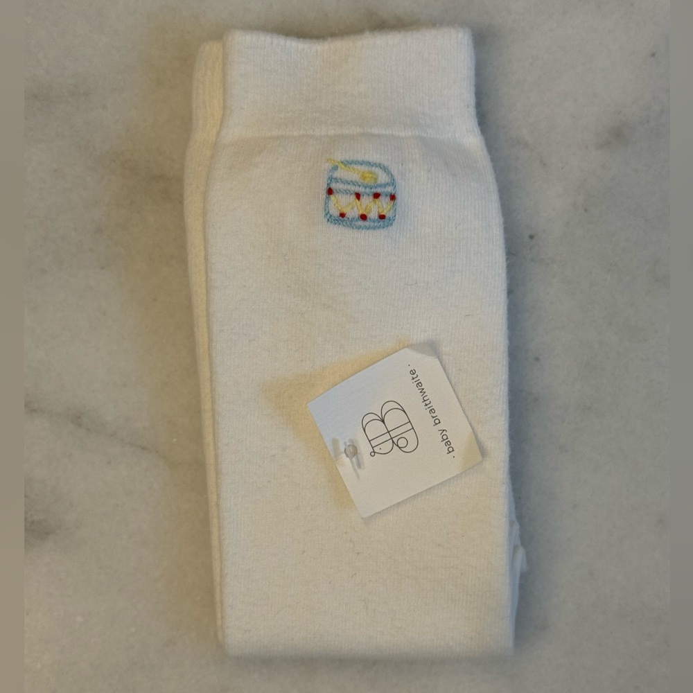 White Embroidered Boy Knee High Socks